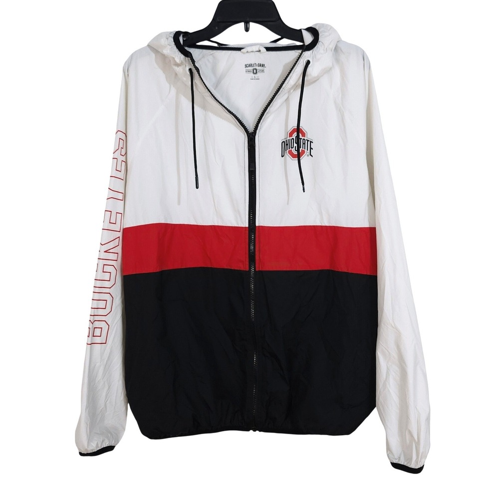 Ohio State Buckeyes Windbreaker Jacket Adult Large Ripstop‎ Nylon Scarlet & Gray